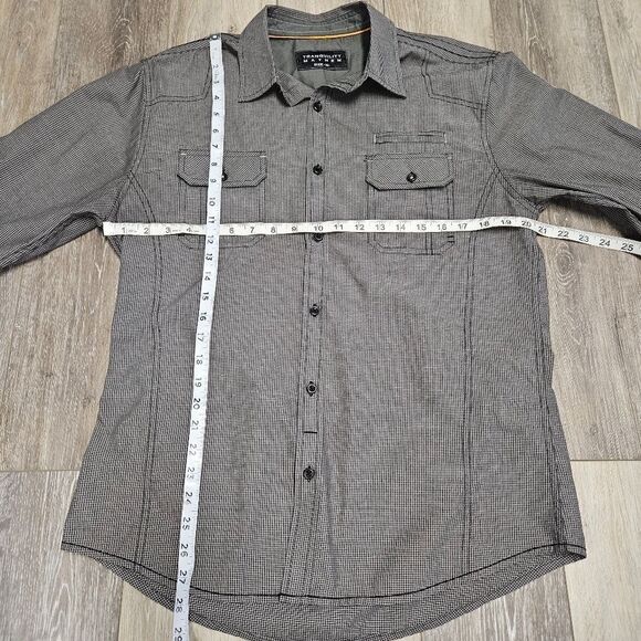 Tranquility Mayhem Button Down Long Sleeve Shirt Grey Gingham Men's Medium - Picture 2 of 8